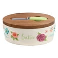 thumbnail image 3 of (2 pack) The Pioneer Woman Ceramic Painted Meadow Butter Dish with Acacia Wood Lid and Serving Knife, Best Used for Everyday Kitchen Organization, 3 of 7