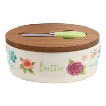 The Pioneer Woman Painted Meadow Butter Dish with Acacia Wood Lid and Serving Knife