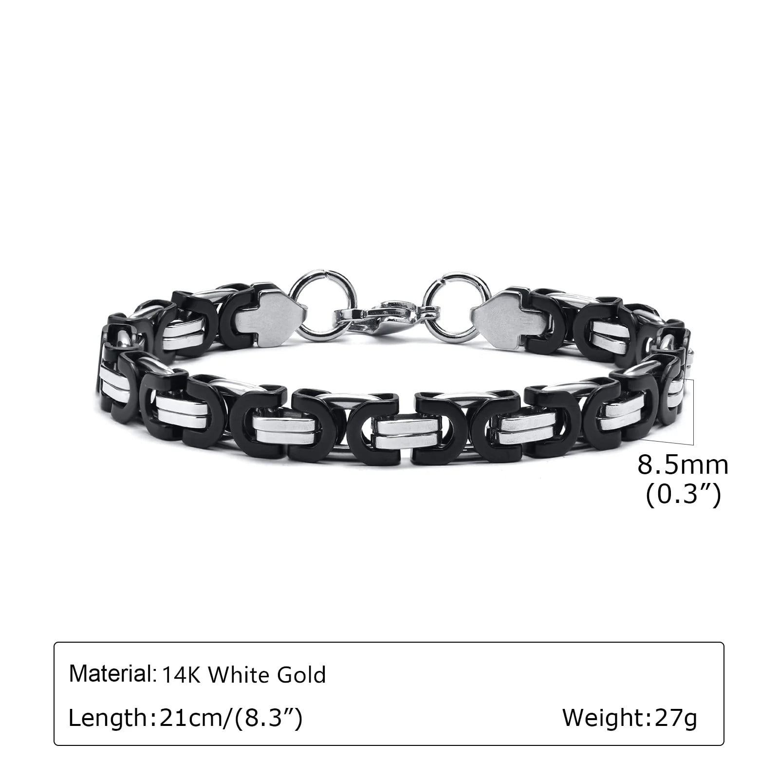 Two Tone Byzantine Bracelets for Men Boys,8.5mm 14K White Gold Braided Link Wristband,Stylish Jewelry Gift for Him