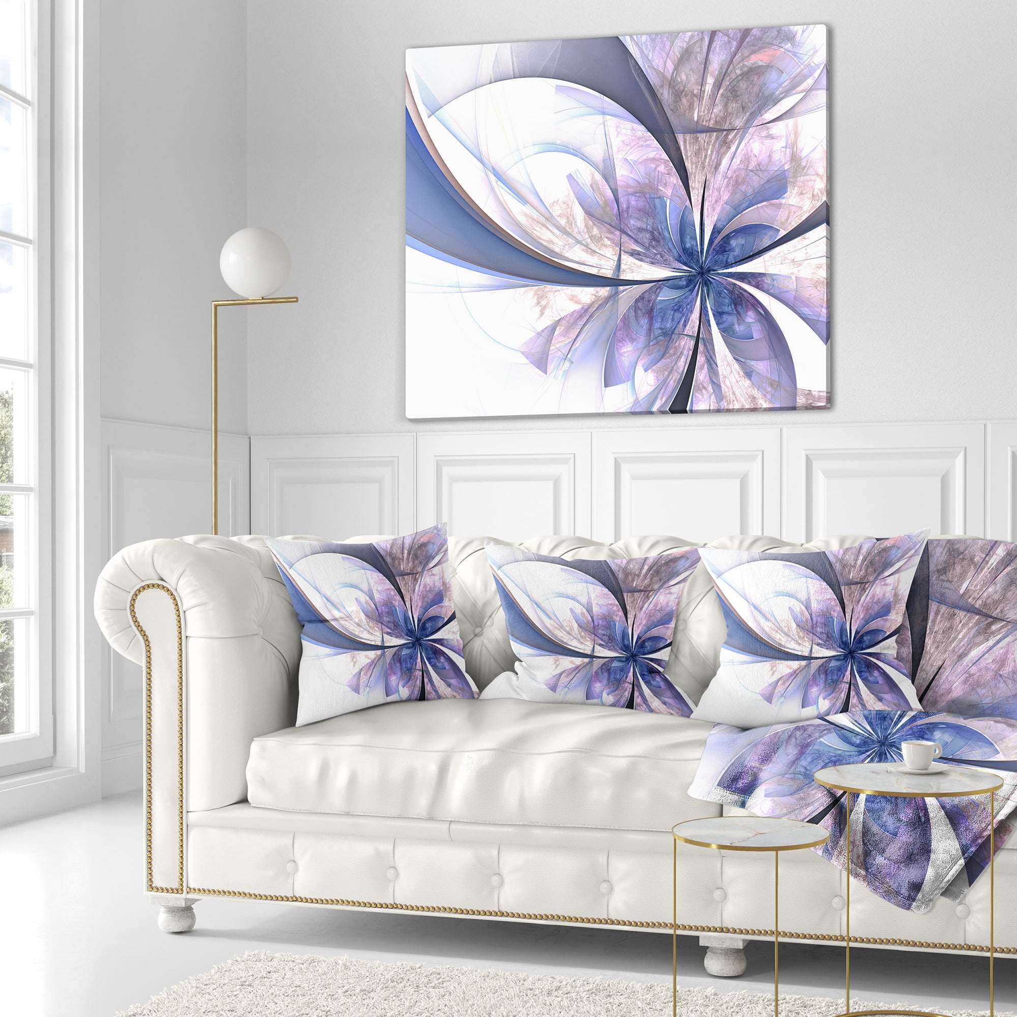 Designart Light Blue Fractal Flower Design - Floral Throw Pillow - 16x16