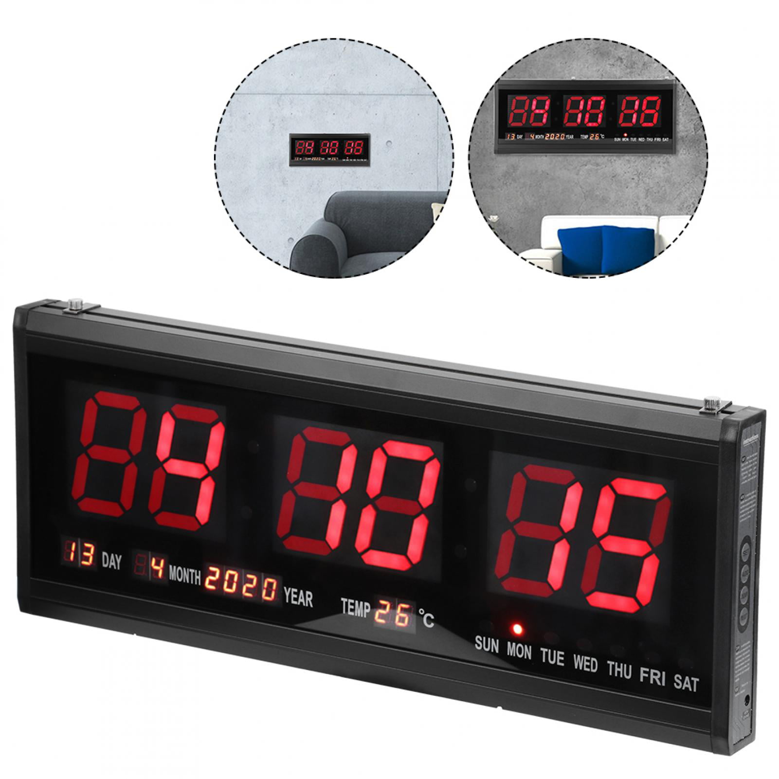 Multi LED Digital Wall Clock with Date Display Alarm Large Light Blue ay1402 