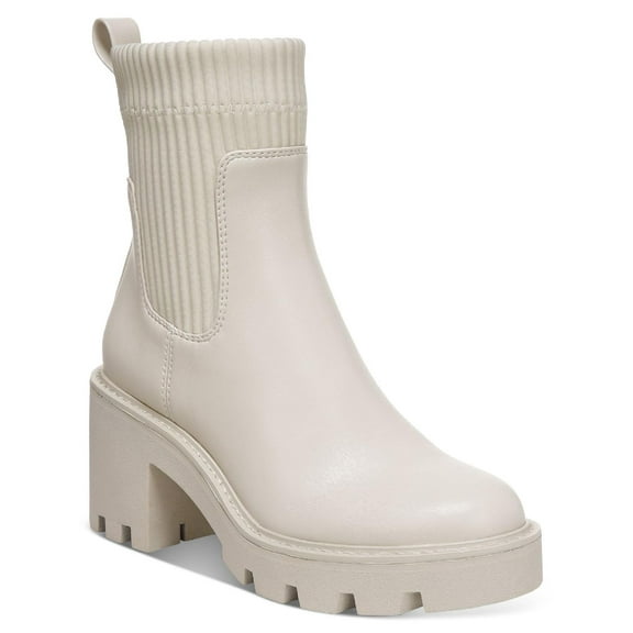 BAR III Womens Ivory Mixed Media 1" Platform Cushioned Slip-Resistant Back Pull-Tab Removable Insole Arch Support Versuz Round Toe Block Heel Zip-Up Booties 8.5 M