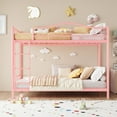 thumbnail image 3 of Metal Bunk Bed Twin Over Twin, Bunkbeds Frame with Safety Guard Rails, Steel Bed for School, Bedroom Space-Saving, Pink, 3 of 8