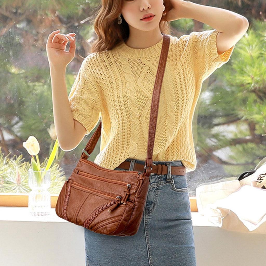 Bag for Women PU Leather Pocketbook Handbag Multi Compartment Purse Shoulder Strap Waterproof brown