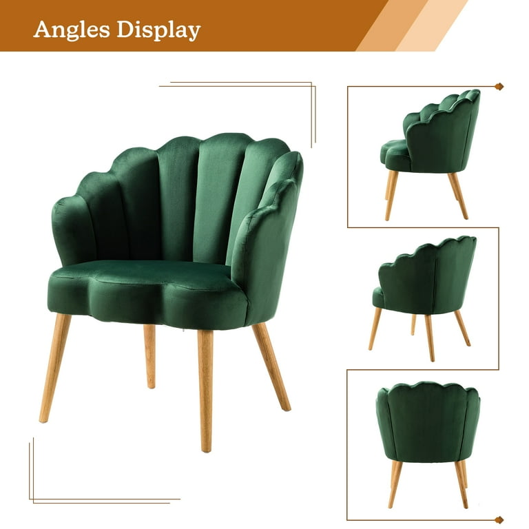 Makeup Vanity Table Chair Set of 2 Velvet Upholstery Accent Armchair Tufted Solid Wood Legs Home Kitchen Office Bedroom Living Room Green