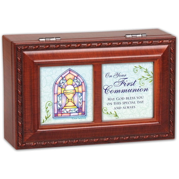 Cottage Garden First Communion Woodgrain Petite Music Box / Jewelry Box Plays...