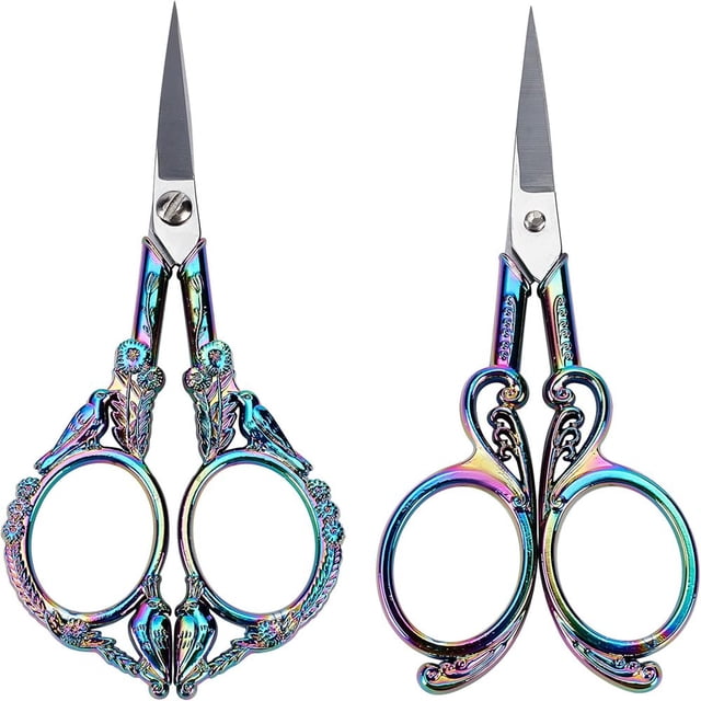 HLONK 2Inch Stainless Steel Scissors Silver Sewing Embroidery Scissors Small Precision Detail Scissors Vintage Shears Sharp Cutter for Fabric Paper Cutting Craft Art Work DIY Tool DIY