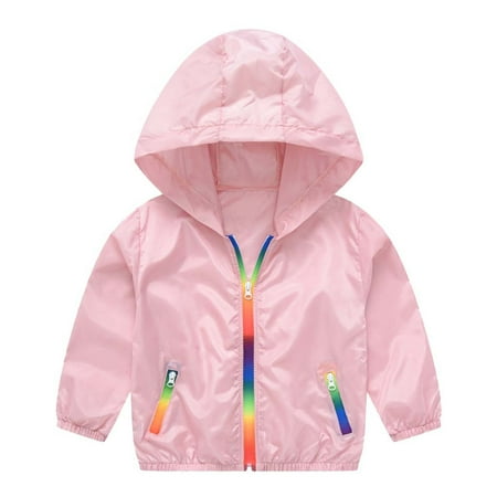 

nsendm Toddler Kids Summer Sunscreen Jackets Rainbow Hooded Outerwear Zipper Coats Kid Jacket Coat Pink 11-12 Years