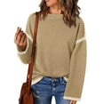 thumbnail image 6 of 2025 Fall Winter Women'S Oversized Solid Color Round Neck Long Sleeve Color Block Cable Knit Pullover Sweater, 6 of 15