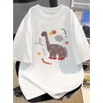 thumbnail image 1 of Cute Dinosaur Print Cotton Tee - Soft & Lightweight, Breathable Summer T-Shirt with Round Neckline, Machine Washable - White, 1 of 7