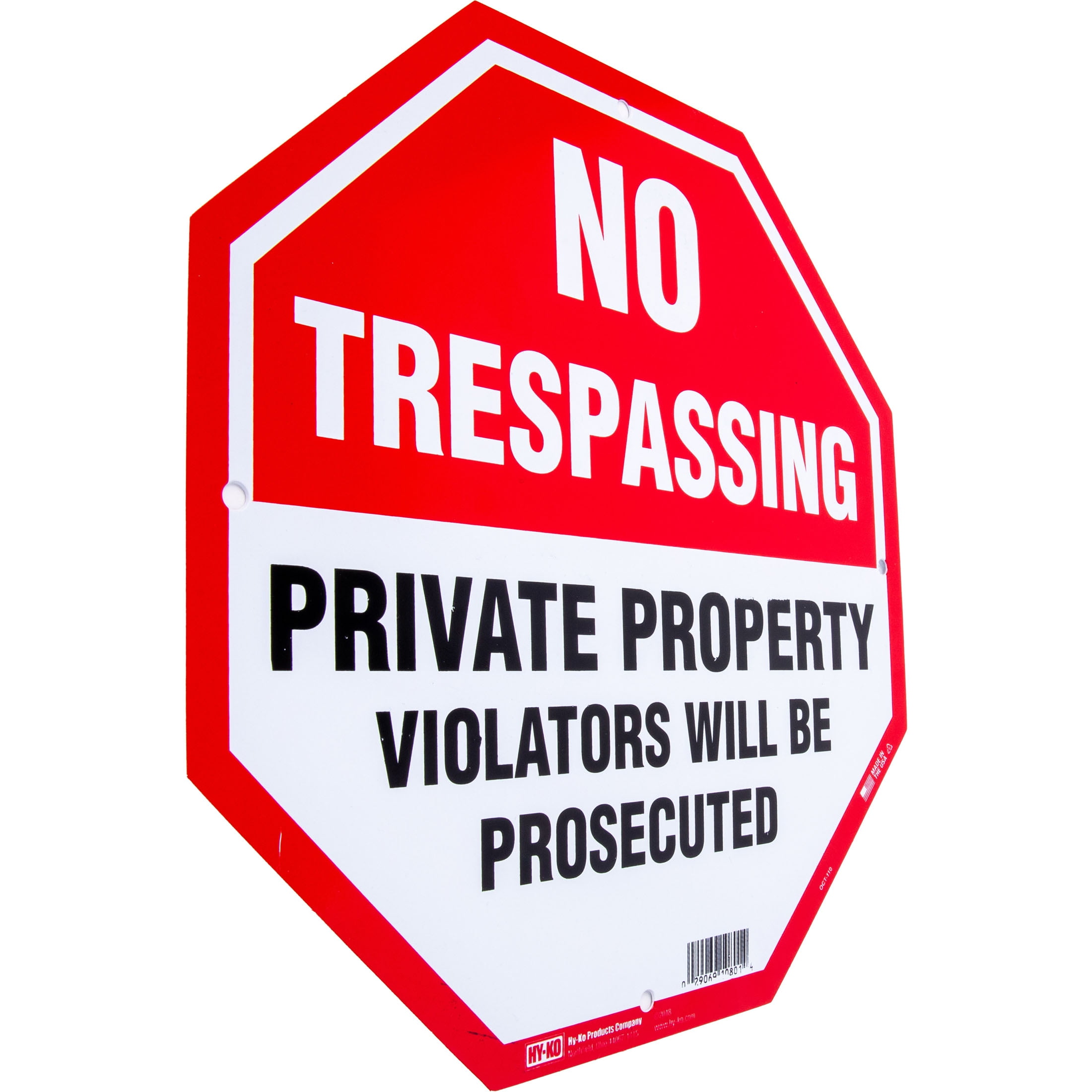 (5 pack) HY-KO 12"X12" Octagon No Trespassing Sign
