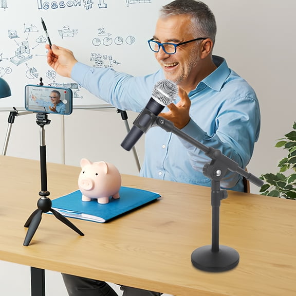 ELAYARD Compact Adjustable Microphone Stand with Weighted Metal Base for Tabletop Use Black