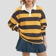 thumbnail image 7 of felwors Women's Oversized Striped Polo Sweatshirt Long Sleeve Rugby Collared Pullover Tops Loose Fit Shirt Yellow, M, 7 of 7