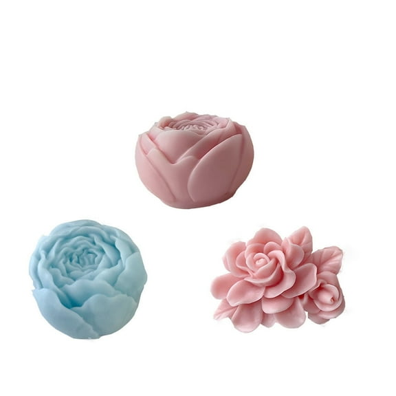 JDH silicone 3PCS Candle silicone mold Peony Rose 3D Flower Resin Cake Mold - Silicone Molds for Clay Candle Makin