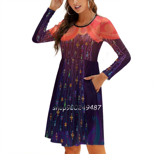 Robe Évasée Col Carré Robe Élégante Mode Féminine Imprimée Robe Nuage Élèvement Étoile Explosion Motif Géométrique Bleu Foncé