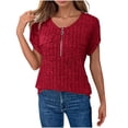 thumbnail image 2 of NuoCaiYun Womens Short Sleeve Zip Up V Neck T Shirts Ribbed Knit Tunic Tops Summer Casual Loose Fit Blouses Solid Color with Pocket, 2 of 6