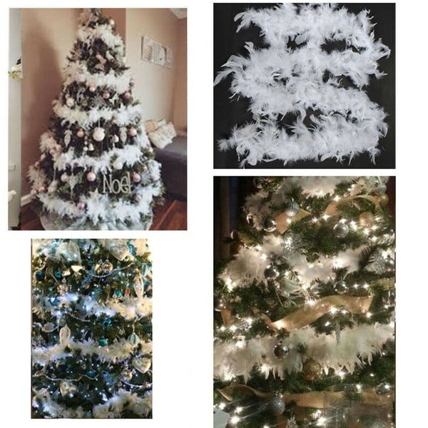 5PC Garland Decor Christmas Tree White Feather Boa 2M Home Party Ribbon 