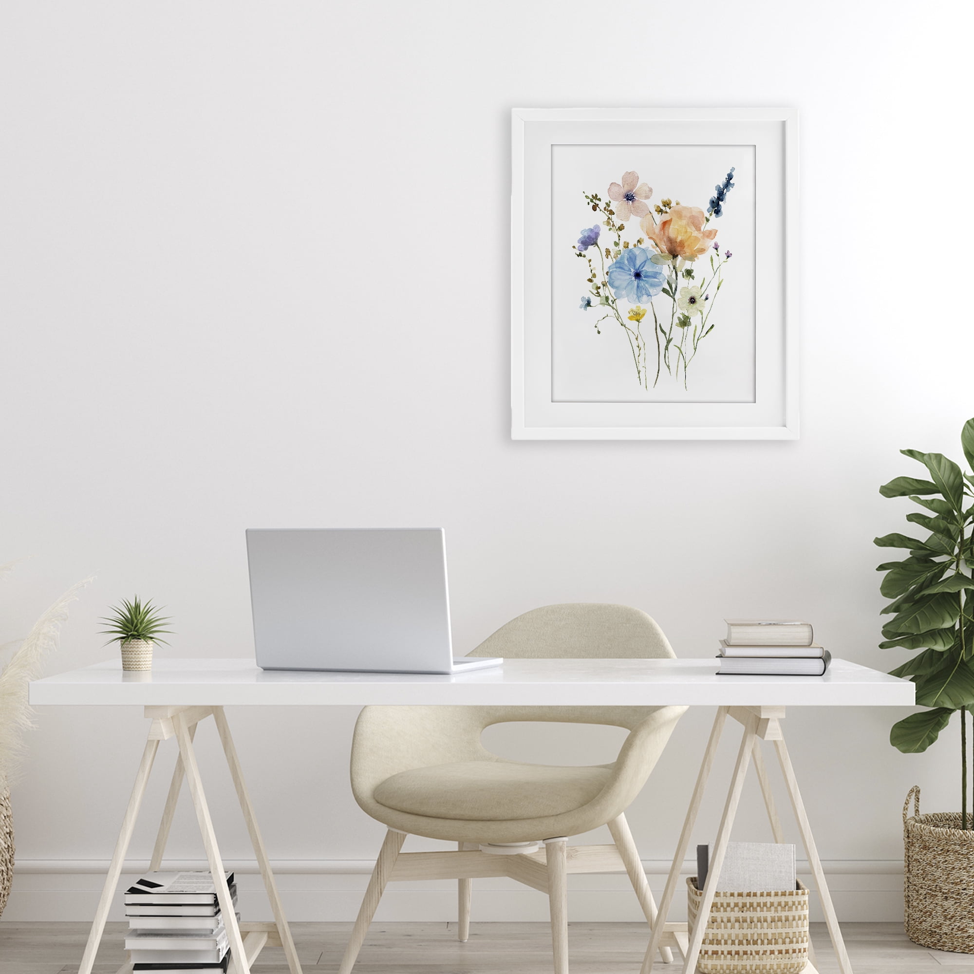Stupell Industries Wildflower Sprig Bundle White Framed Print Under Glass, design by Livi Finn