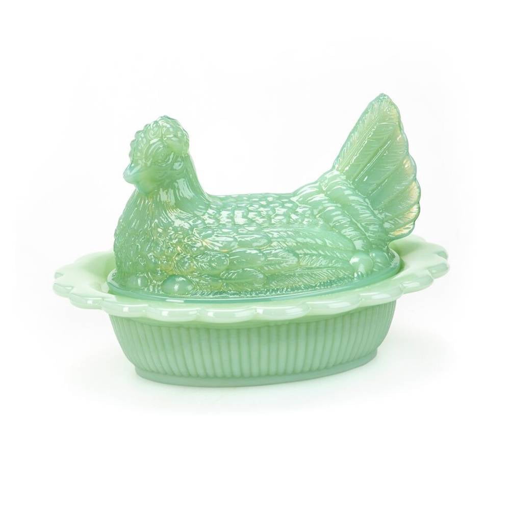 Mosser Glass Hen Candy Dish, Vintage Style Covered Candy Bowl with Lid, 6 Inch, Jadeite Green