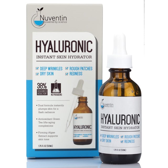 Nuventin Suero de ácido hialurónico antienvejecimiento cuidado de la piel potenciador facial para la cara - potenciador hidratante Hydro-Boost con vitamina C y vitamina E para arrugas líneas finas, ma