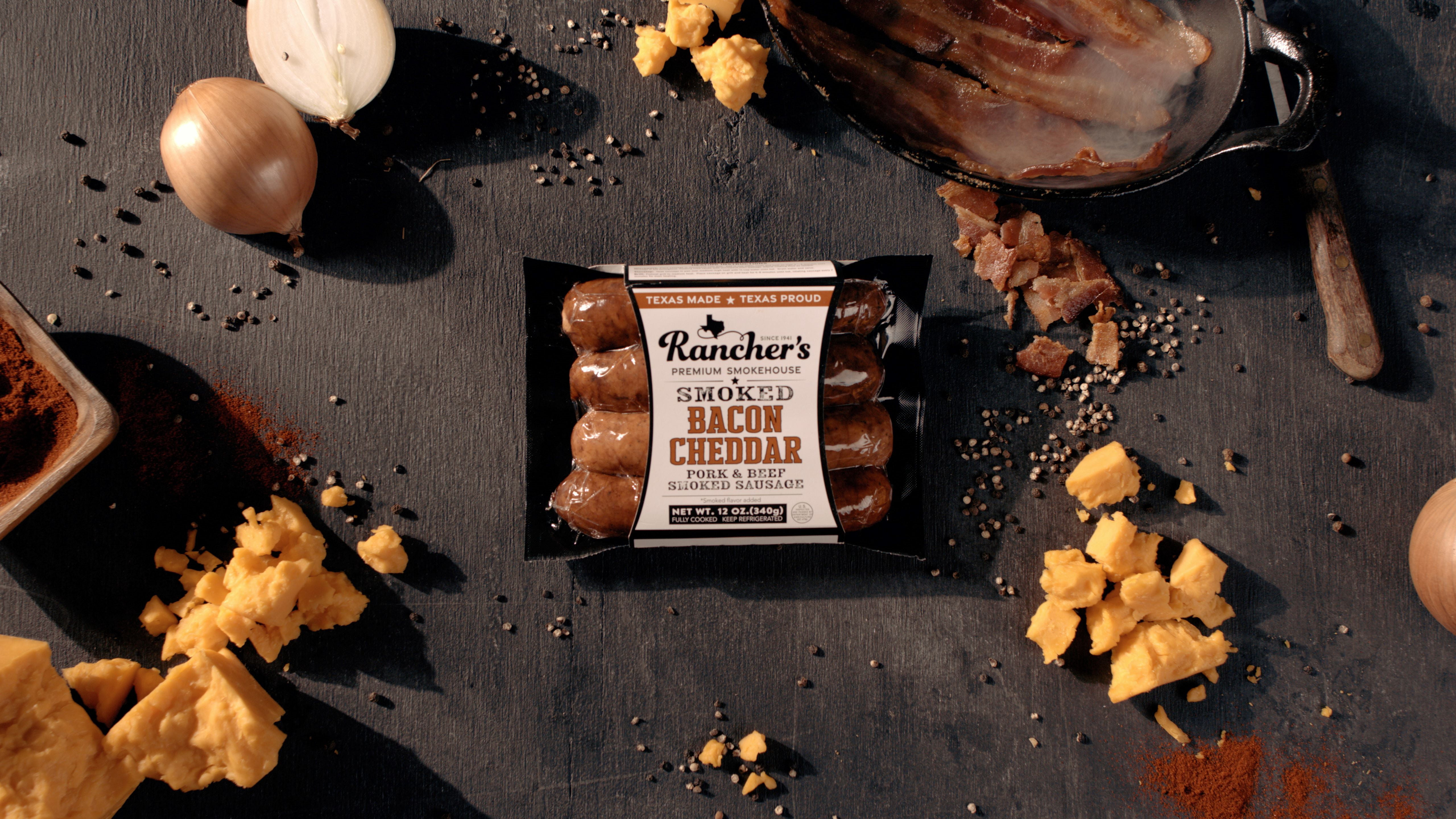Rancher's Premium Smokehouse Bacon Cheddar, Pork and Beef Smoked Sausage Links, 12 oz Refrigerated