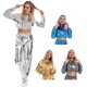 thumbnail image 2 of Glossy Long Sleeve Hooded Crop Sweatshirt for Women Trendy Midriff Cut Short Length Hoodie Street Outfit Fashion Top laser silver XXL, 2 of 4