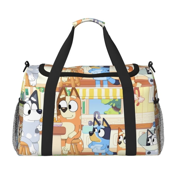 Saiise Bluey Print Travel Duffel Bag,Weekender Bags for Women Men with Shoe Compartment,Carry on Overnight Bag with Toiletry Bag