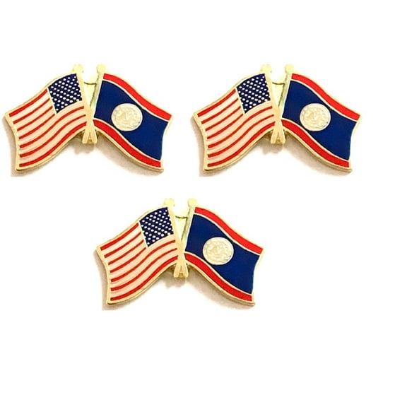 Belize & US Crossed Flag Lapel Pins, Box of 3