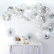 Ginger Ray Premium Silver Balloon Garland DIY Arch Kit, includes 70 Assorted Latex & Foil Balloons plus 4m Balloon Tape