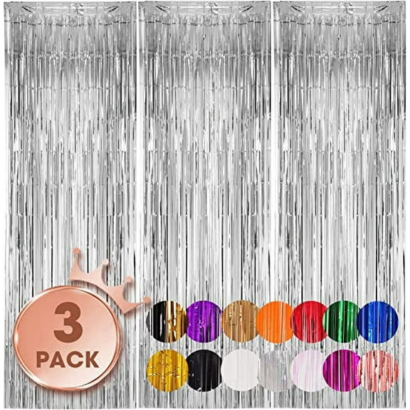 ERDOUY 3 Pack 3.3x8.2 Feet Silver Foil Fringe Backdrop Curtains, Tinsel Streamers Birthday Party Decorations, Fringe Backdrop for Graduation, Baby Shower, Gender Reveal, Disco Party