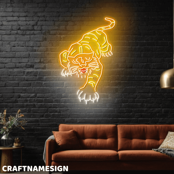 Craftnamesign Tiger Neon Light, Bar Pub Wall Sign, Wild Animal Wall Decor