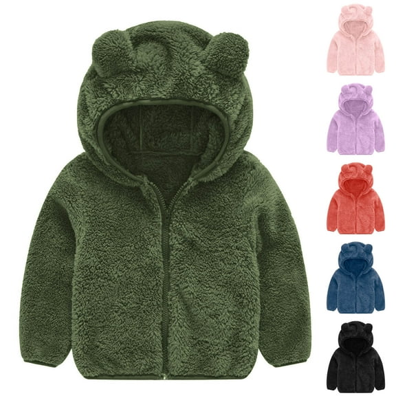 Zpanxa Toddler Reversible Sherpa Jacket 6M-4Y Hooded Zip Up Plush Coat Double Sided Fleece Outerwear for Playground Winter