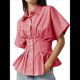 thumbnail image 2 of Camisas A Rayas con Botones para Mujer, Blusa Plisada de Corta con Corsé, Informal, de Verano. Rayas Rojas XL, 2 of 7