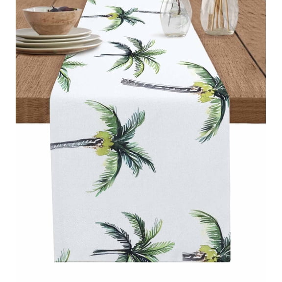 Green Palm Trees Table Runner 36 Inches, Summer Botanical Beach Modern Art Bed Runner Dresser Scarves Tabletop for Indoor Outdoor Parties/Ceremony/Banquet, 13"x 36"