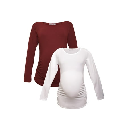 

LVMA2300 - 2 Pack - 100% premium Cotton - Women Long Sleeve Maternity T-Shirt