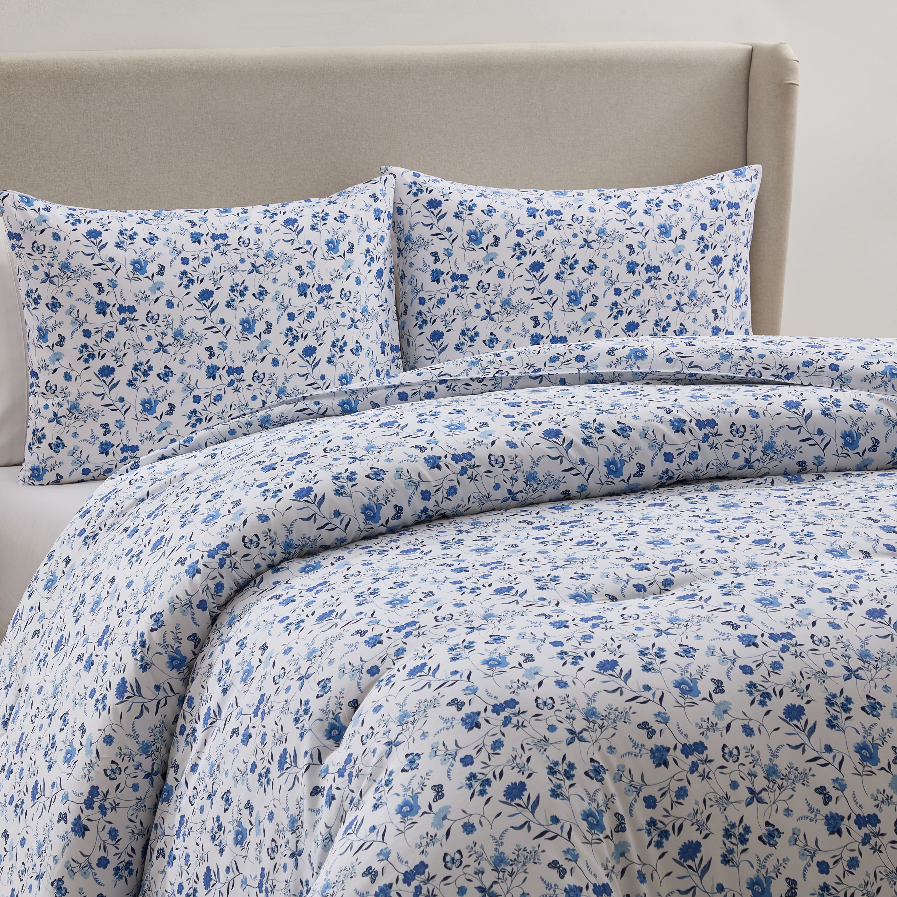 LammaLoe Full Size Comforter Sets, 3 Piece Floral Bedding Comforter Set with Sheets, Bed in a Bag, Blue