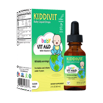 Kiddivit Baby Vitamin A&D Liquid Drops With Vitamin E - 60 Daily Servings, 2 FL OZ (60 mL) - Dropper Included, Glass Bottle - Sugar Free, Gluten Free, Vegetarian Friendly