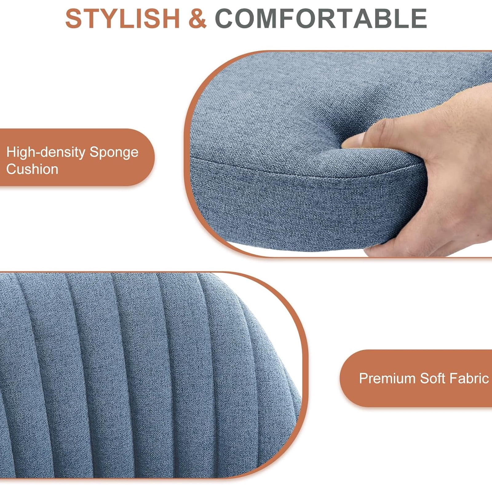 Casabay Armless Office Chair, Extra Cushion Padded Compact Upholstered Desk Chair with Back Support, Rolling Swivel Vanity Chair for Home Office, Blue