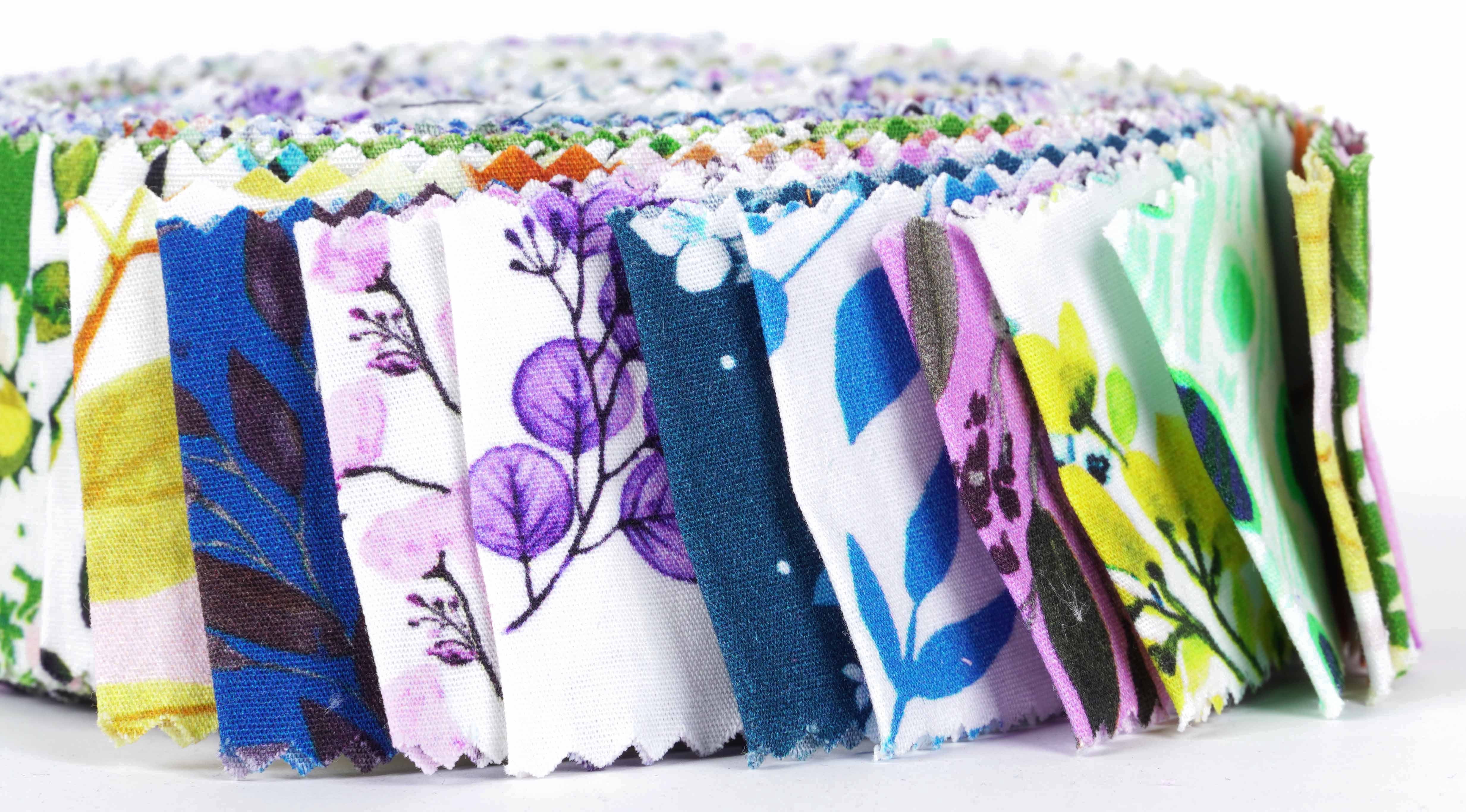Soimoi 40Pcs Florals Print Precut Fabrics Strips Roll Up 1.5 inches Cotton Jelly Rolls For Quilting - Pastel Mint