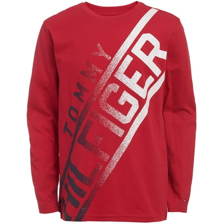 Tommy Hilfiger Boys Tommy Long Sleeve T-Shirt, Crew Neckline, Lightweight 12 Fader Scarlet Sage