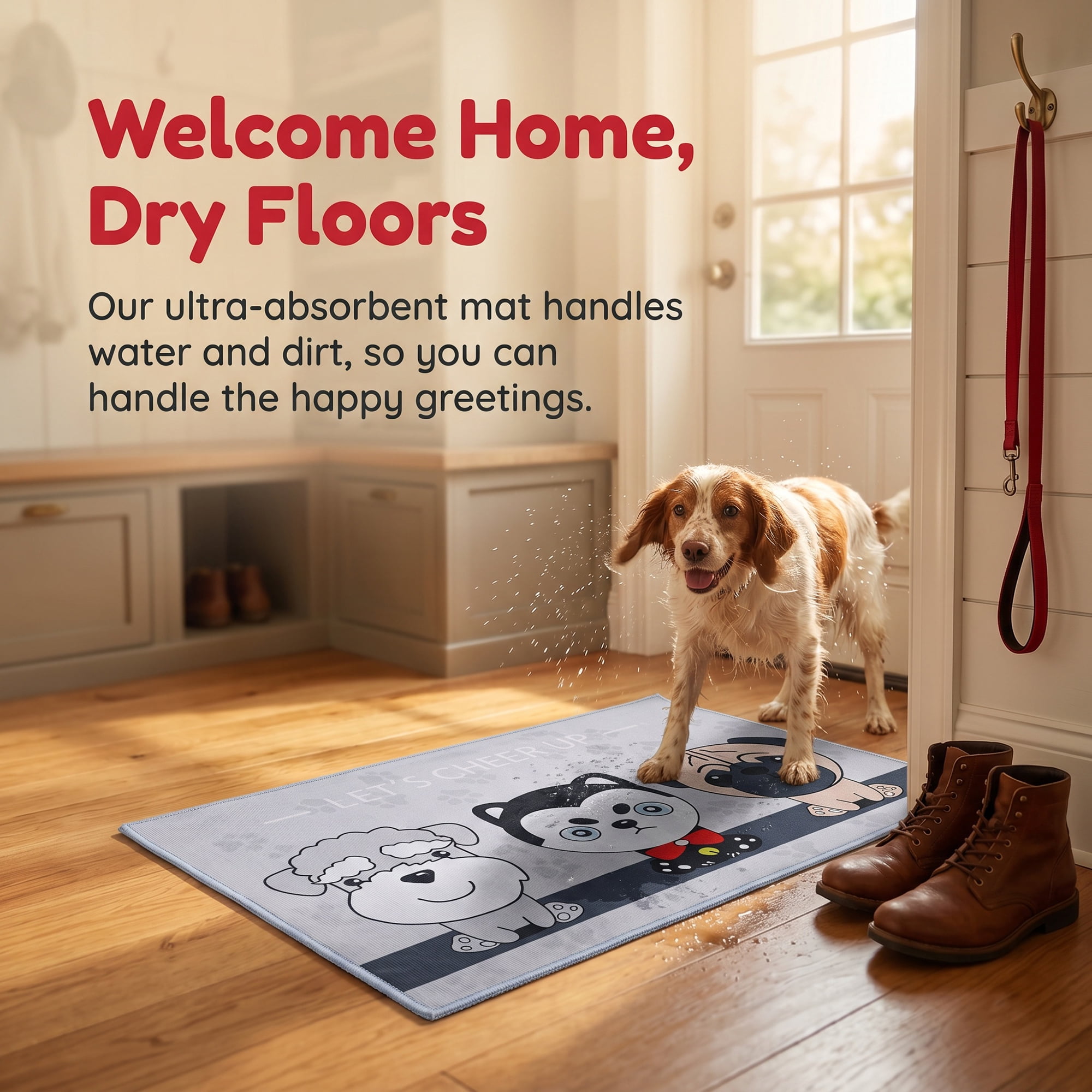 Unique Bargains Non Slip Dog Floral Printed Kitchen Rugs and Mats Gray 24"x16"+47"x16"
