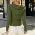 thumbnail image 6 of CBASIHI Womens Slim Fit Zip Up Sweaters- Stretchy Hooded Fall Casual Trendy Ribbed Knit Long Sleeve Lightweight Cardigans Army Green Size XL, 6 of 8