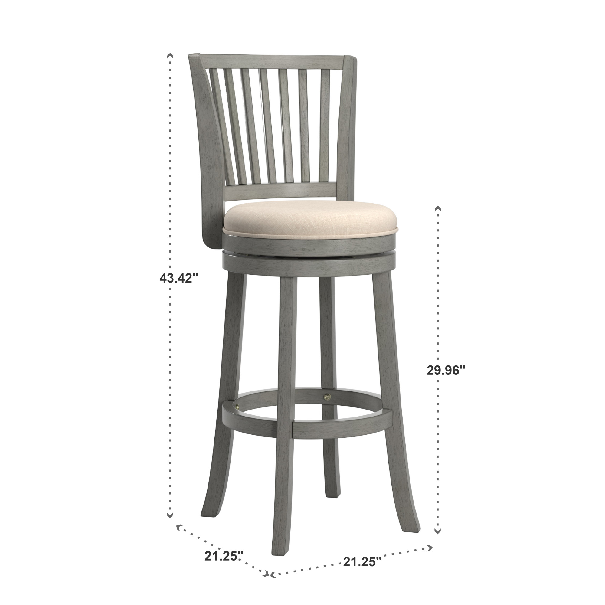 Weston Home Haas Slat Back Swivel Bar Stool, Antique Grey Finish/ Beige Linen Fabric