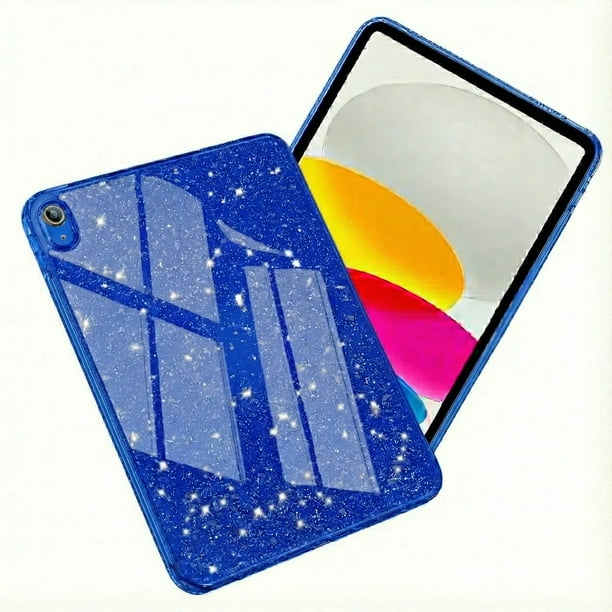 Funda Para Ipad 10th 10.9 /11th A16 Glitter Brillo Silicona Azul Eléctrico.