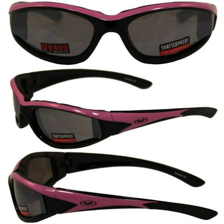 Hawkeye Pink Frame Sunglasses Flash Mirror Lenses, Vented EVA Foam to keep sweat, wind, dust out of your eyes, UV400 and Scratch Resistant Unbreakable Shatterproof Polycarbonate Lenses.