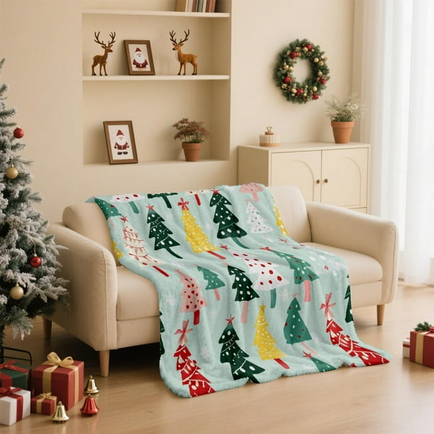 Christmas Print Blanket Comfortable And Soft Flannel Blanket Merry Christmas Blanket Suitable For Bedroom Sofa Christmas Decoration 130X100cm