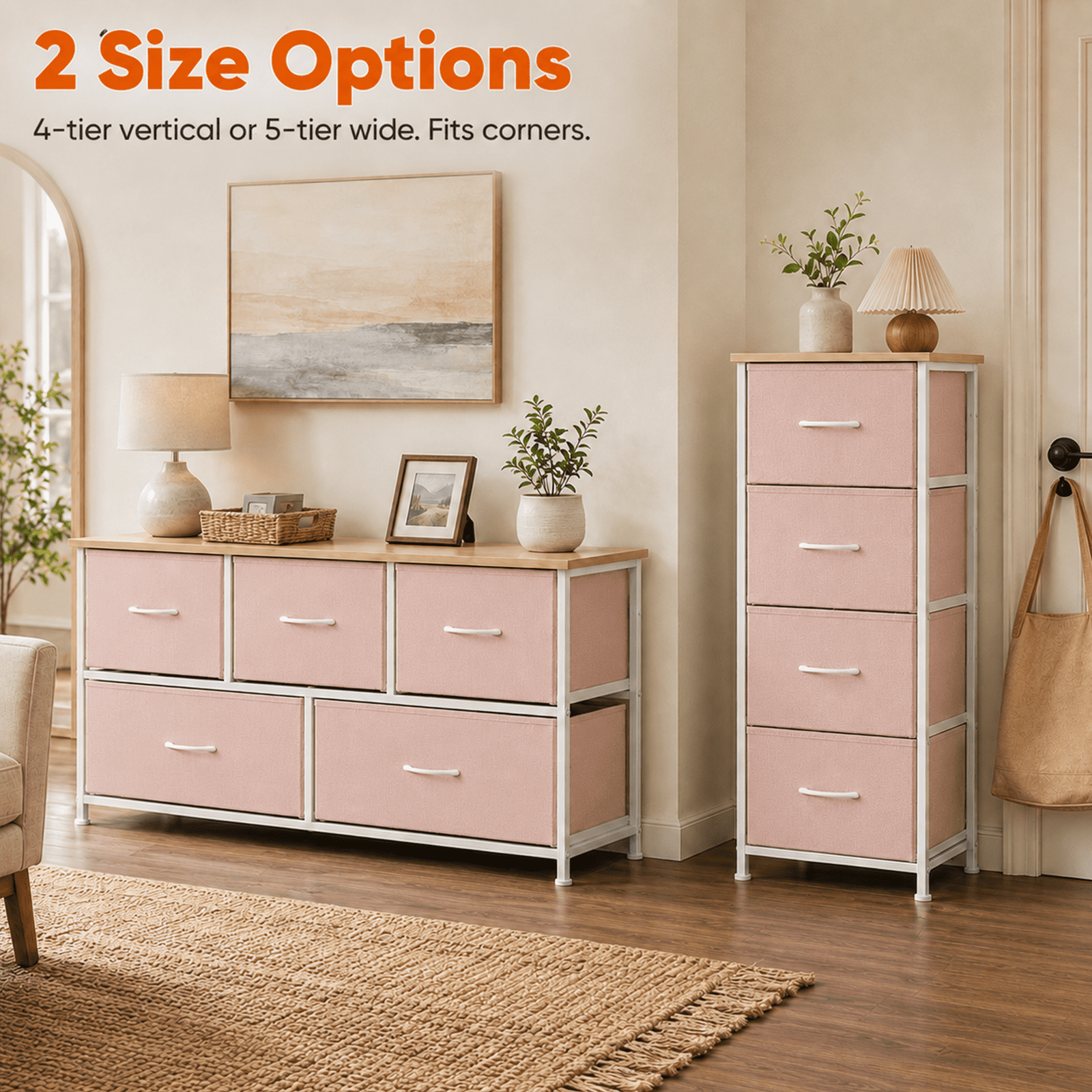 Alvantor Dresser for Bedroom with 4/5 Storage Drawers, Dressers Chest of Drawers Fabric Dresser with Sturdy Steel Frame, Wooden Top Cabinet Night Stand Dresser for Closet