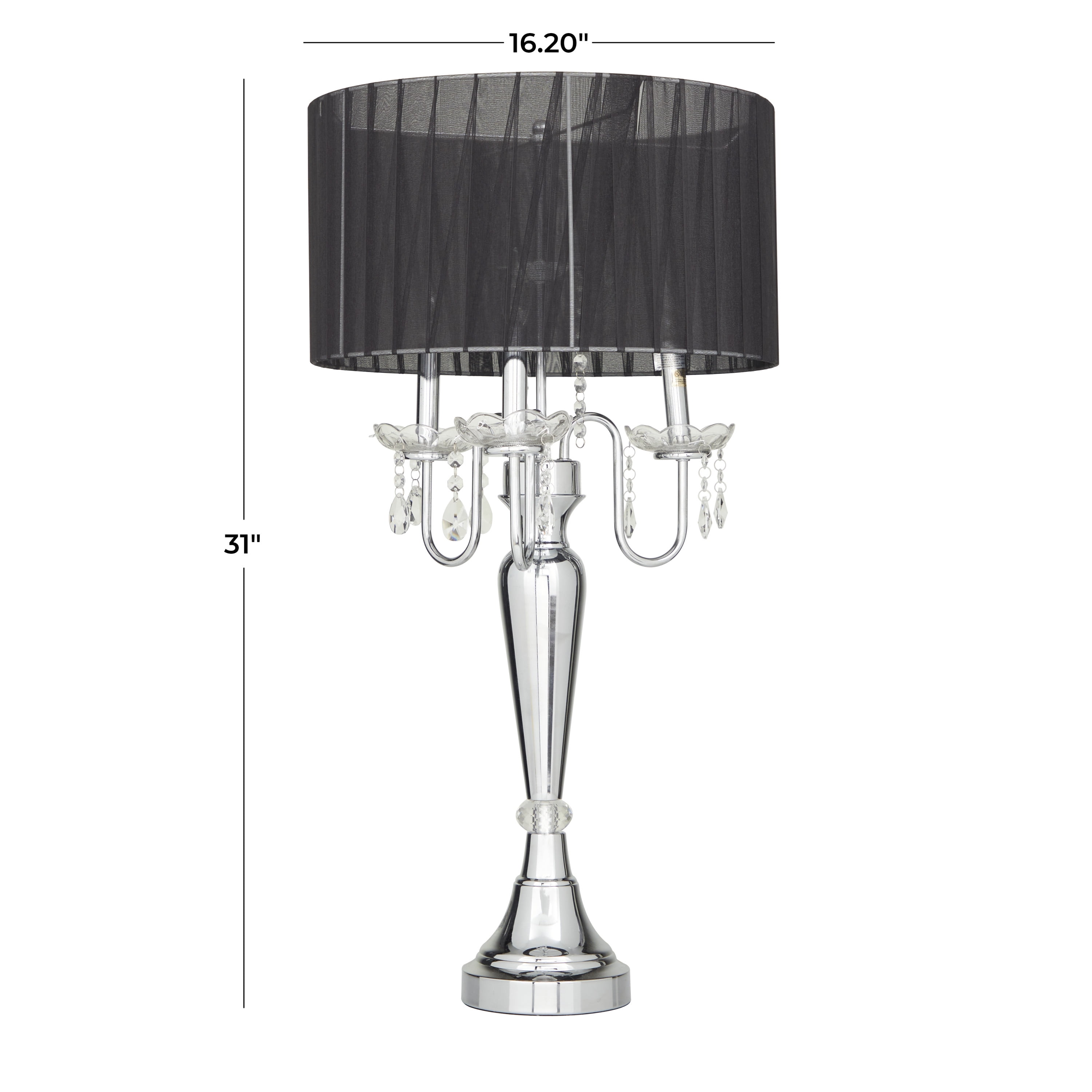 DecMode 31" 3 Light Silver Table Lamp with Black Linen Shade