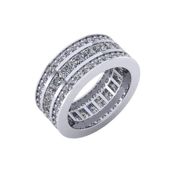 Natural 7Ct Princess Round Cut Diamond 3Row Anniversary Wedding Eternity Band Ring 18k Gold G SI1