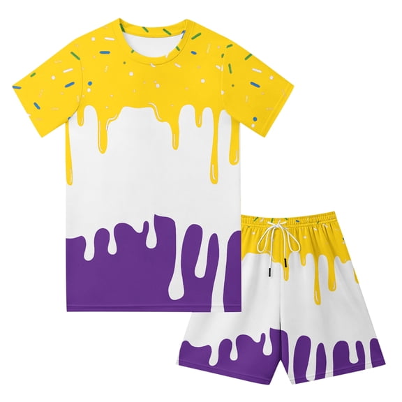 Gyexs Toddler Boys Shorts Set Ice Cream T-Shirt and Athletic Short Summer Kids Casual Outfit Sets 2-14Y Yellow, 13-14 Years